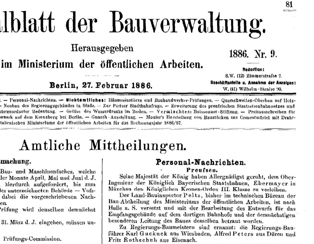 Artikel aus Centralblatt der Bauverwaltung vom 27.02.1886