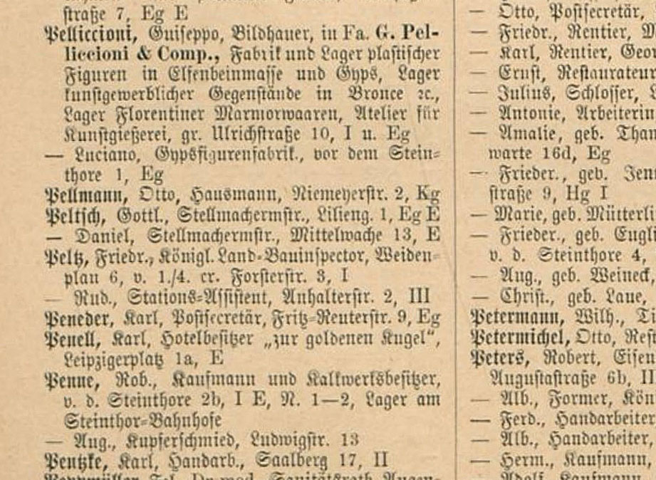 Auszug aus Adressbuch Halle 1887 Peltz im Einwohnerverzeichnis