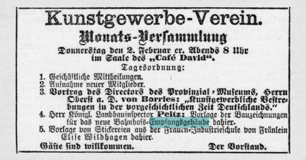 Artikel aus Saale-Zeitung 02.02.1888 Anzeige Kunstgewerbeverein